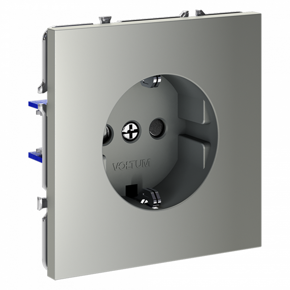 Розетка встраиваемая VOLTUM S70 с заземлением и защитными шторками, 16А, (сталь) VLS040205