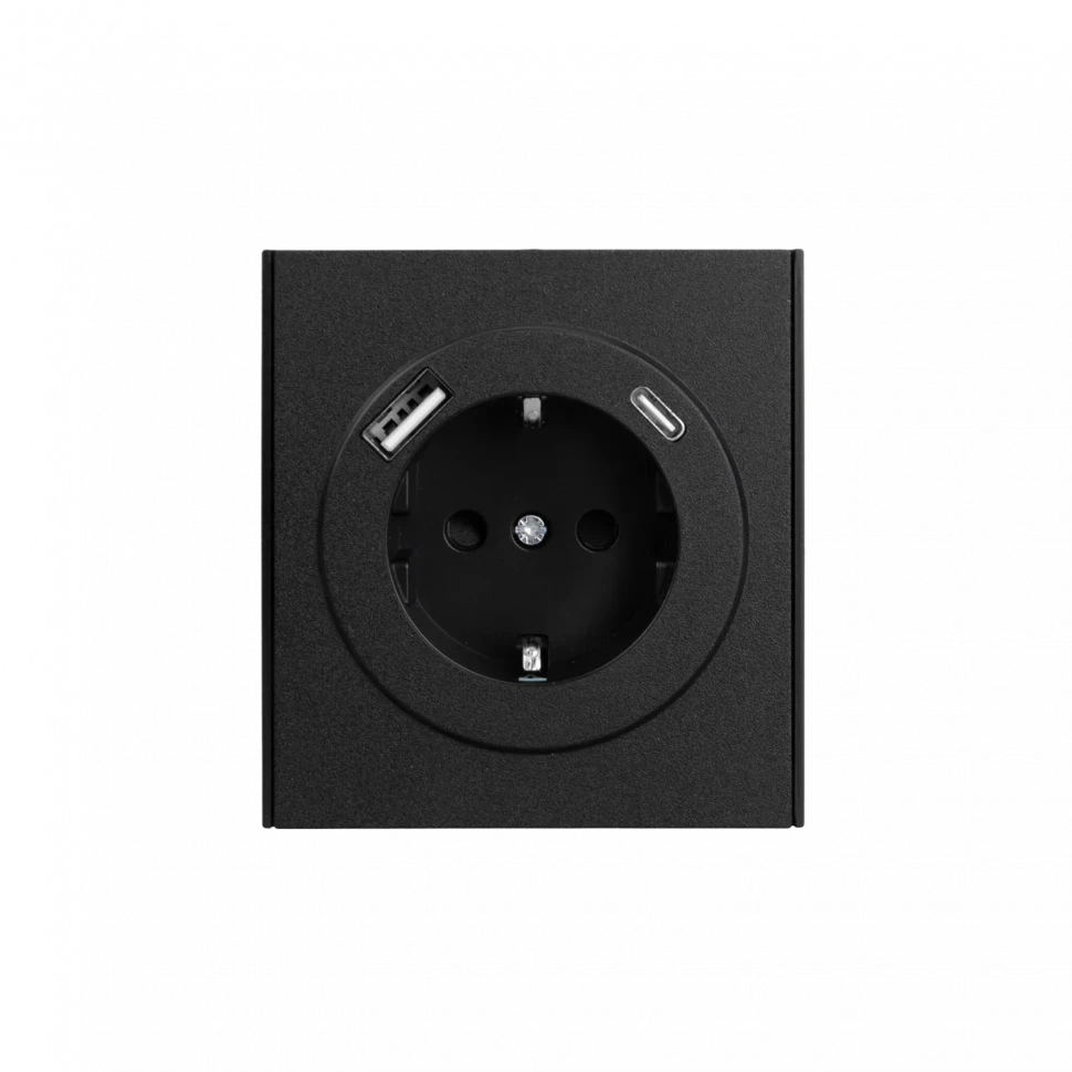 KRANZ Розетка STRONG 1-ая с/з с/у з/ш 16А с USB A+C быстрой зарядки 5В/3А антрацит KR-78-0704-5