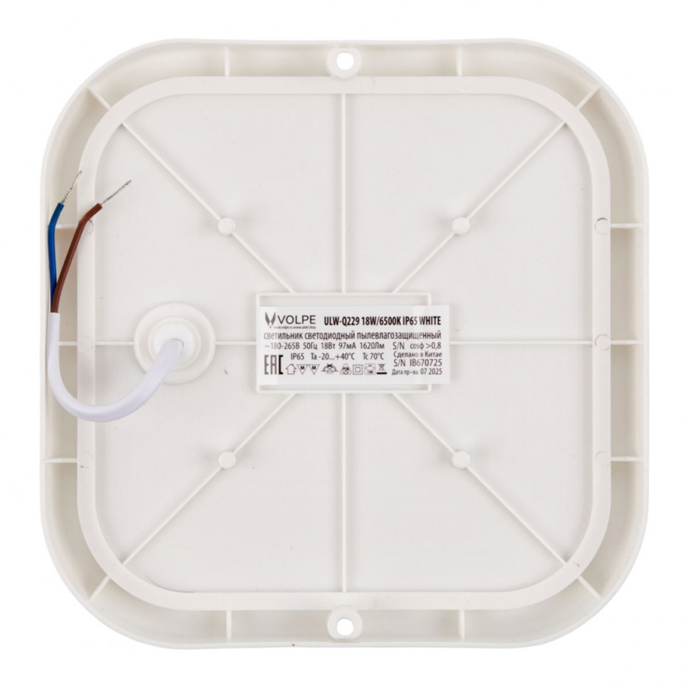 Накладной светильник влагозащищенный Volpe ULW-Q229 18W/6500K IP65 WHITE UL-00013191