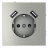 Розетка встраиваемая VOLTUM S70 с заземлением и защитными шторками, 16А, с USB, A+A, (сталь) VLS040405