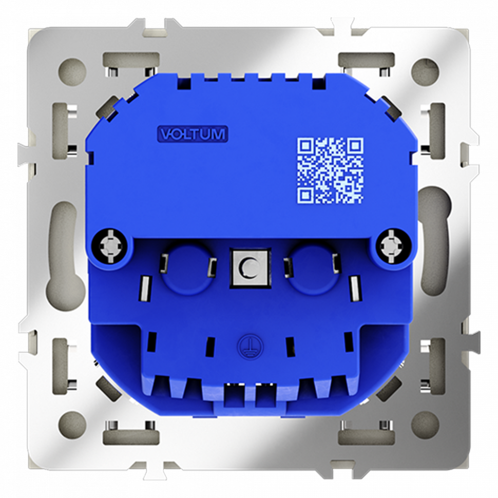 Розетка встраиваемая VOLTUM S70 с заземлением и защитными шторками, 16А, с USB, A+A, (сталь) VLS040405