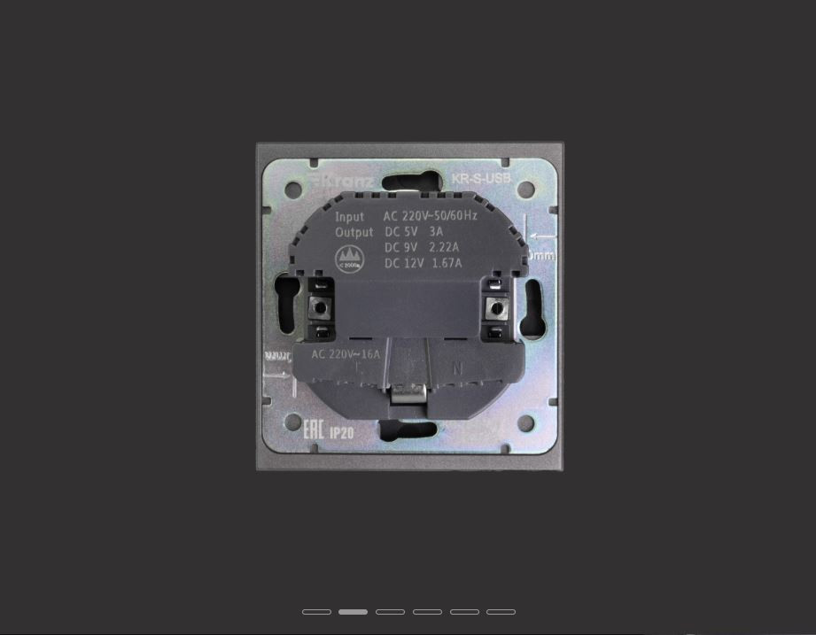 KRANZ Розетка STRONG 1-ая с/з с/у з/ш 16А с USB A+C быстрой зарядки 5В/3А графит KR-78-0704-6