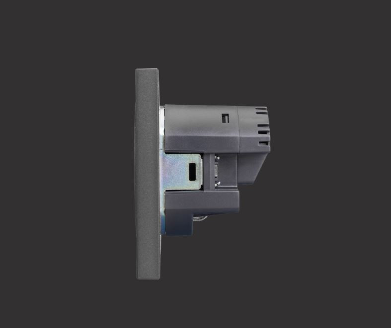 KRANZ Розетка STRONG 1-ая с/з с/у з/ш 16А с USB A+C быстрой зарядки 5В/3А графит KR-78-0704-6