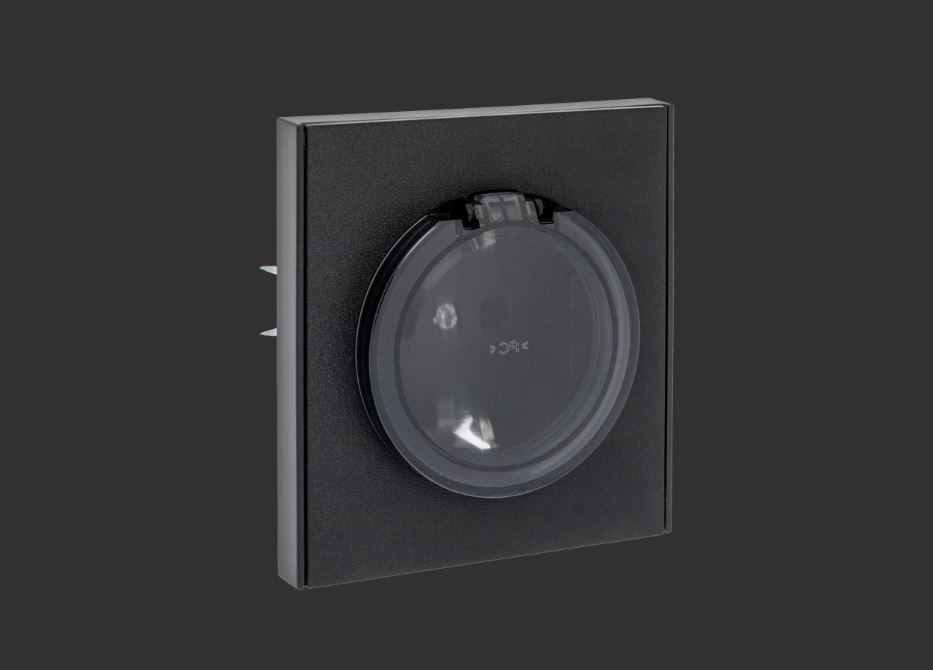 KRANZ Розетка STRONG 1-ая с/з с/у, со шторками и крышкой 16А антрацит KR-78-0702-5