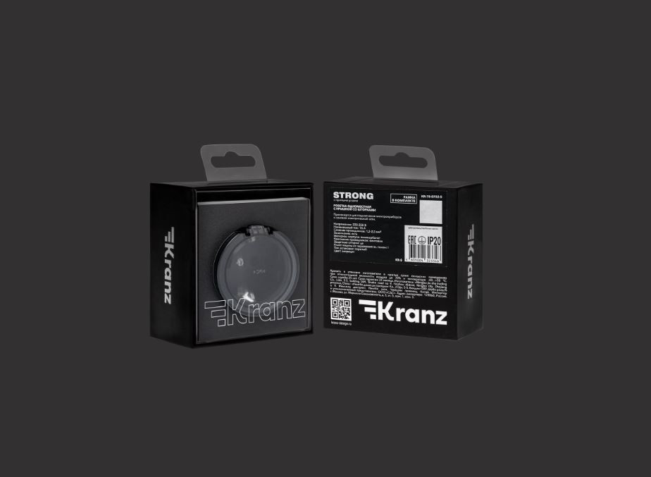 KRANZ Розетка STRONG 1-ая с/з с/у, со шторками и крышкой 16А антрацит KR-78-0702-5