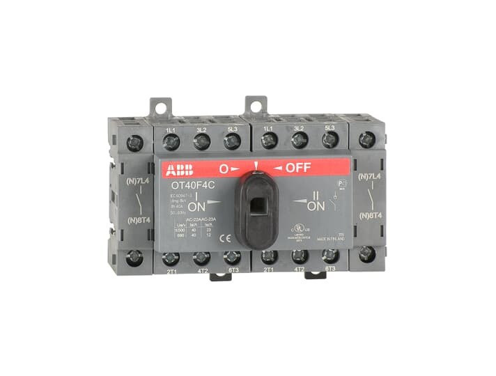 Рубильник реверсивный ABB OT40F4C 40А 4P на DIN-рейку или монтажную плату (без ручки) 1SCA104934R1001