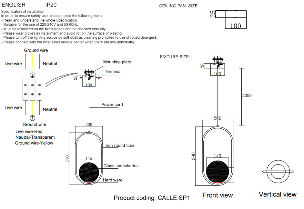 Светильник подвесной Crystal lux CALLE SP1 BRASS