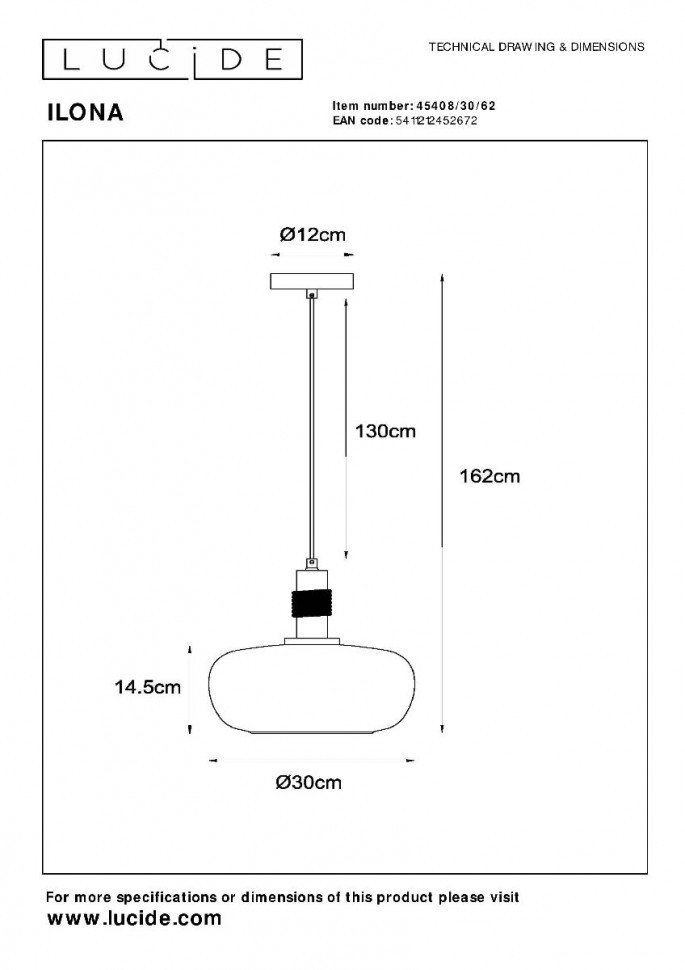 Подвесной светильник Lucide Ilona 45408/30/62