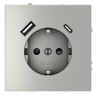 Розетка встраиваемая VOLTUM S70 с заземлением и защитными шторками, 16А, с USB, A+С, (сталь) VLS040505