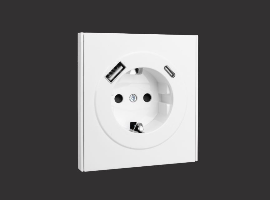 KRANZ Розетка STRONG 1-ая с/з с/у з/ш 16А с USB A+C быстрой зарядки 5В/3А жемчуг KR-78-0704-4