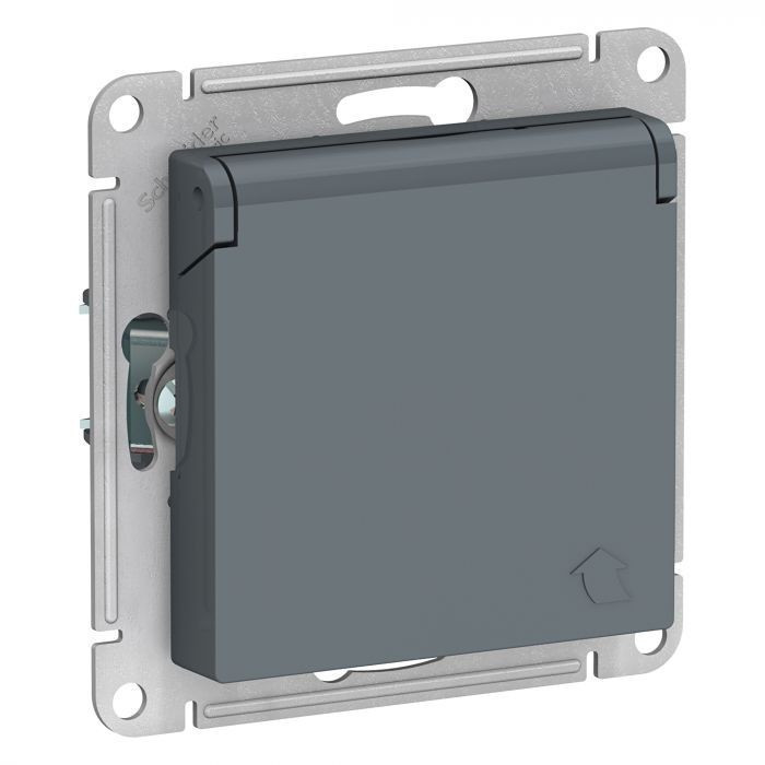 Розетка силовая Schneider Electric Atlas Design со шторками и крышкой, грифель ATN000746