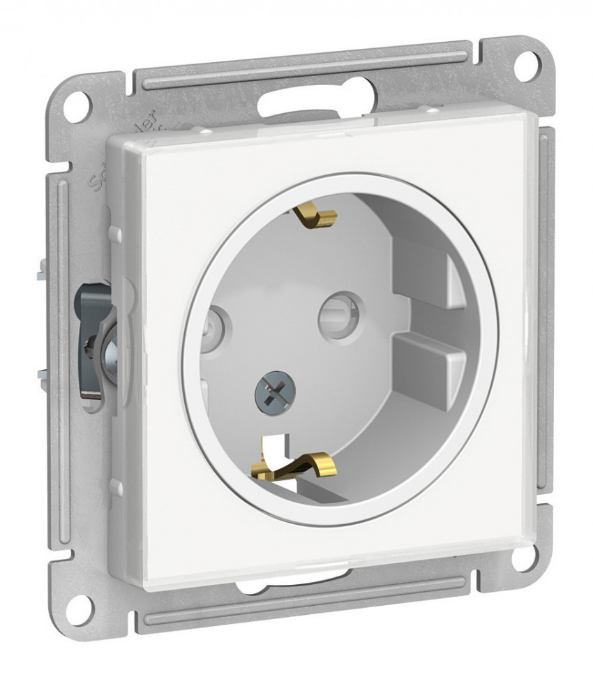 Розетка Systeme Electric Atlas Design Art, скрытый монтаж, с заземлением, со шторками, белый (прозрачная накладка) ATN200145