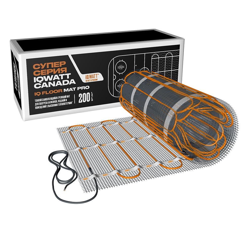 Тонкий самоклеящийся греющий мат 200 Вт/м.кв. - 1,0м² IQ FLOOR MAT PRO 02002 IQWATT