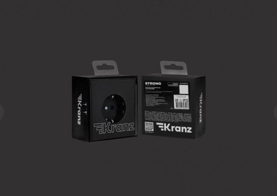 KRANZ Розетка STRONG 1-ая с/з с/у, со шторками 16А антрацит KR-78-0701-5