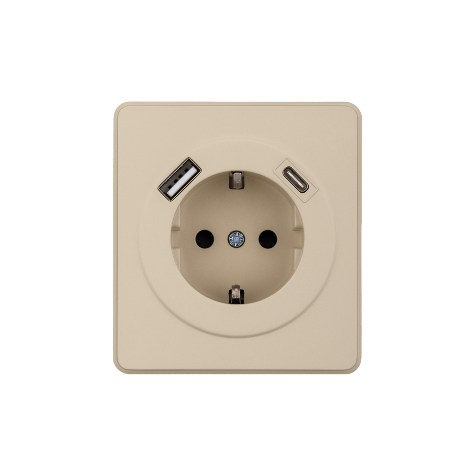 KRANZ Розетка ROUND 1-ая с/з с/у з/ш 16А с USB A+C быстрой зарядки 5В/3А шелк KR-78-0704-7