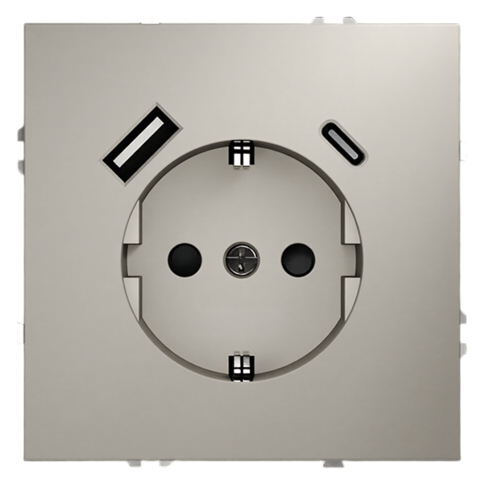 Розетка Schuko 250V 16A с USB-портом для зарядки Type A + Type C, с защитными шторками, 3,1А, 20W, IP-20, контакты винтовые  