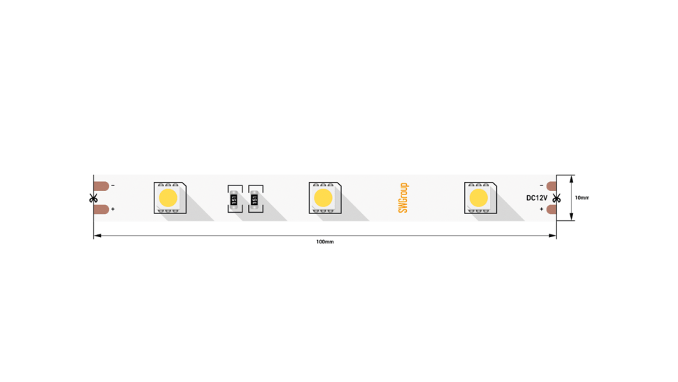  SWG Standard Светодиодная лента 5050, 30 LED/м, 7,2 Вт/м, 12В , IP20, Цвет: Теплый белый, SWG530-12-7.2-WW-M