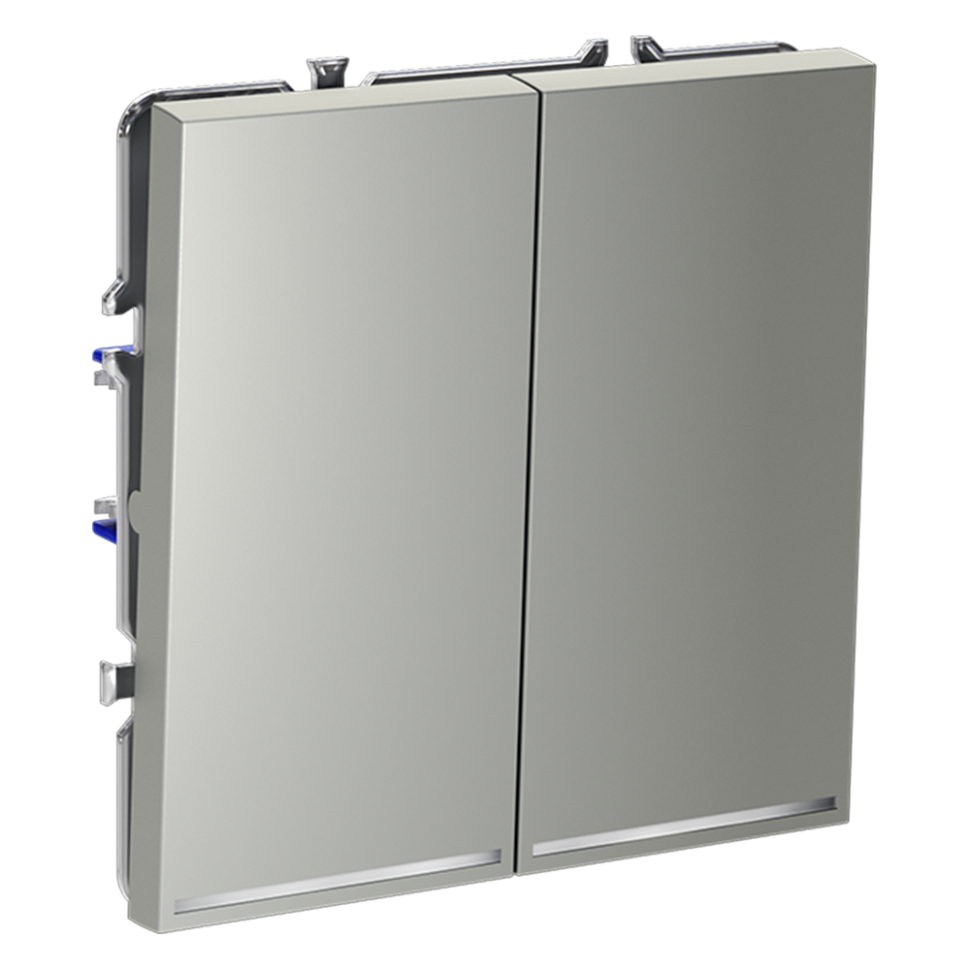 Проходной переключатель встраиваемый VOLTUM S70 двухклавишный с подсветкой 10А, (сталь)