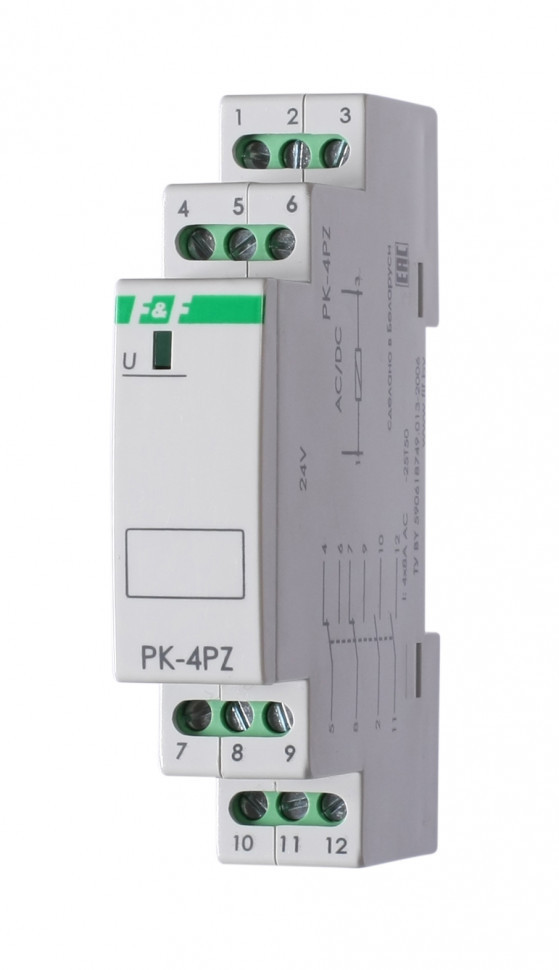 Реле промежуточный электромагнитный (Ампер-4x8 / Волт-24 AC/DC / Контакт-2NO/NC+2NO) PK-4PZ-24