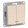 Выключатель двухклавишный Systeme Electric Atlas Design с подсветкой, бежевый ATN000253