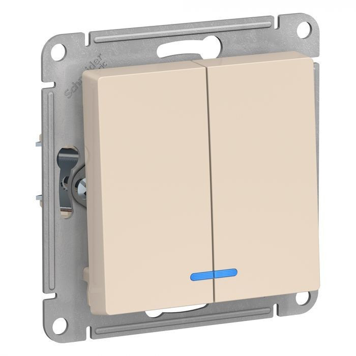 Выключатель двухклавишный Systeme Electric Atlas Design с подсветкой, бежевый ATN000253