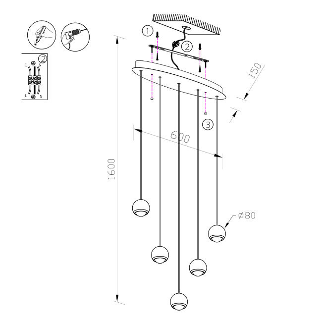 Подвесной светильник Lumien Hall Danay LH8027/5P-BK-PBK