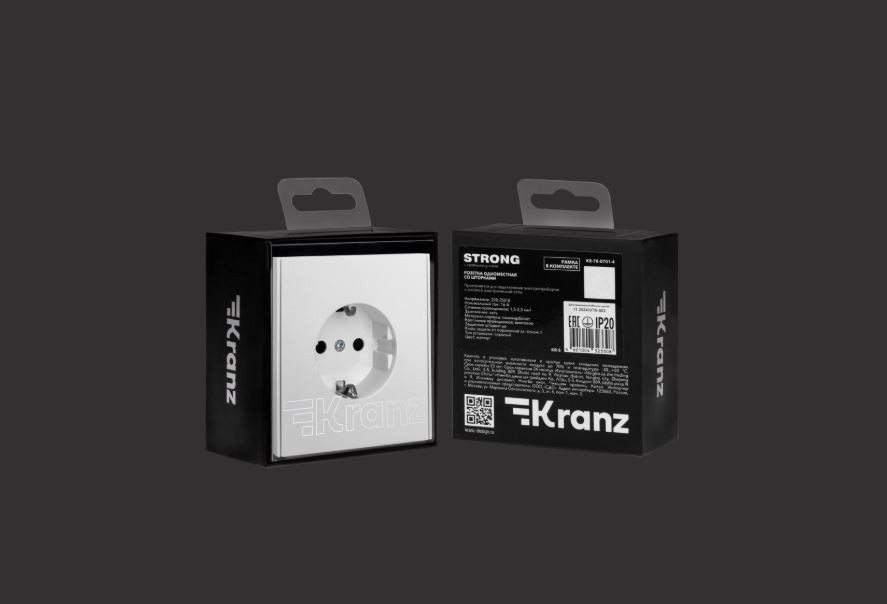 KRANZ Розетка STRONG 1-ая с/з с/у, со шторками 16А жемчуг KR-78-0701-4