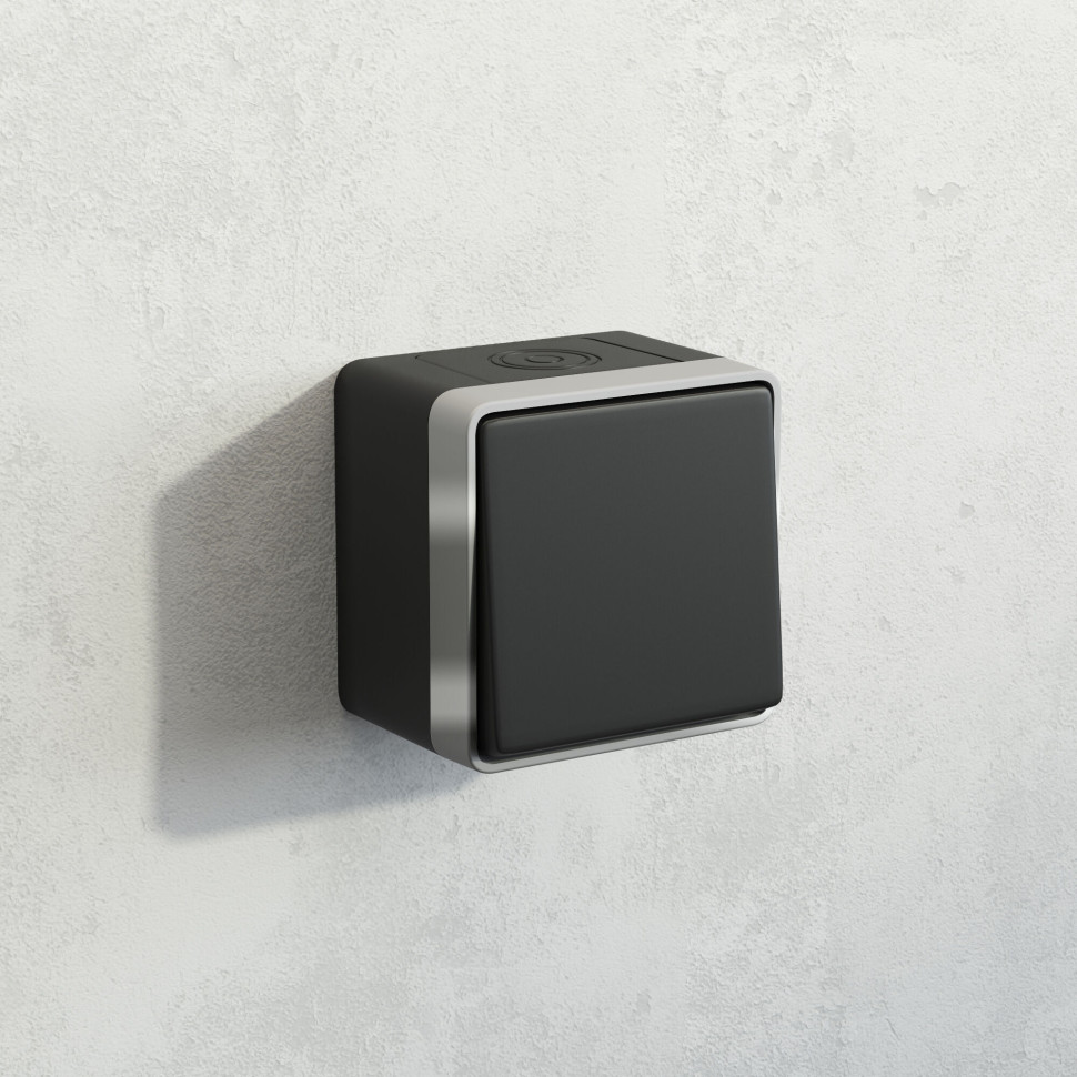 W5010234/ Выключатель одноклавишный влагозащищенный Gallant (черный с серебром) W5010234