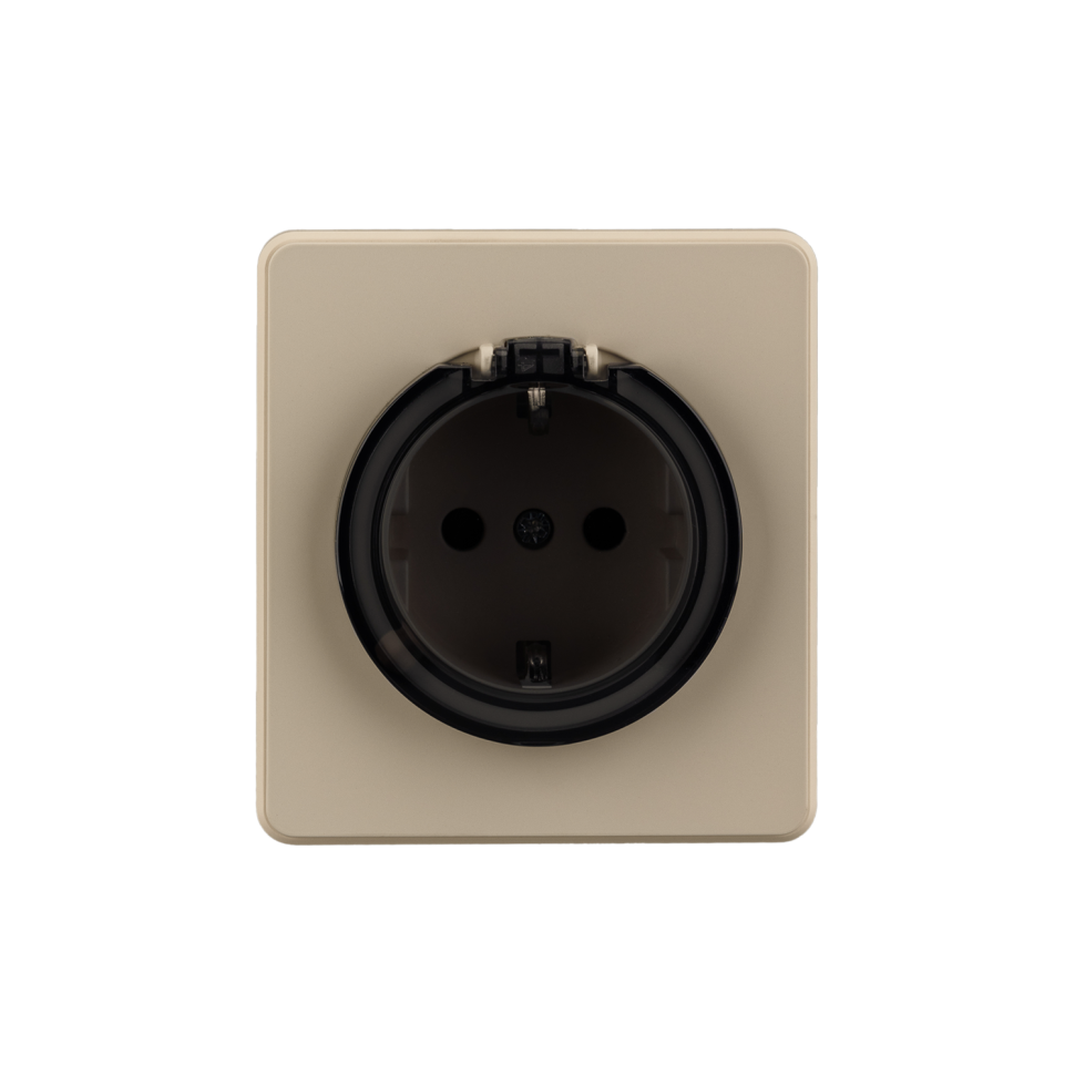 KRANZ Розетка ROUND 1-ая с/з с/у, со шторками и крышкой 16А шелк KR-78-0702-7