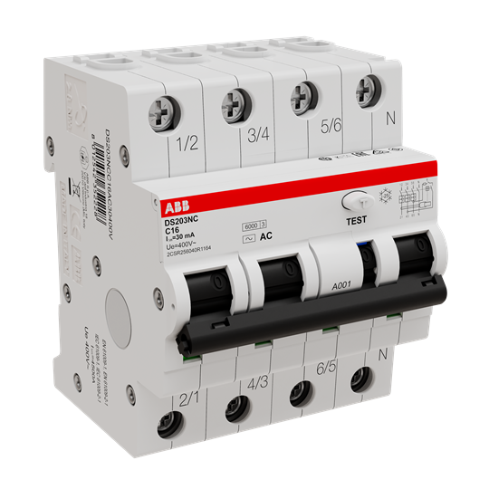 Дифференциальный автомат (АВДT) ABB DS203NC C16 AC30 Тип-AC 3P+N 16A 30мА х-ка C 6kA  2CSR256040R1164