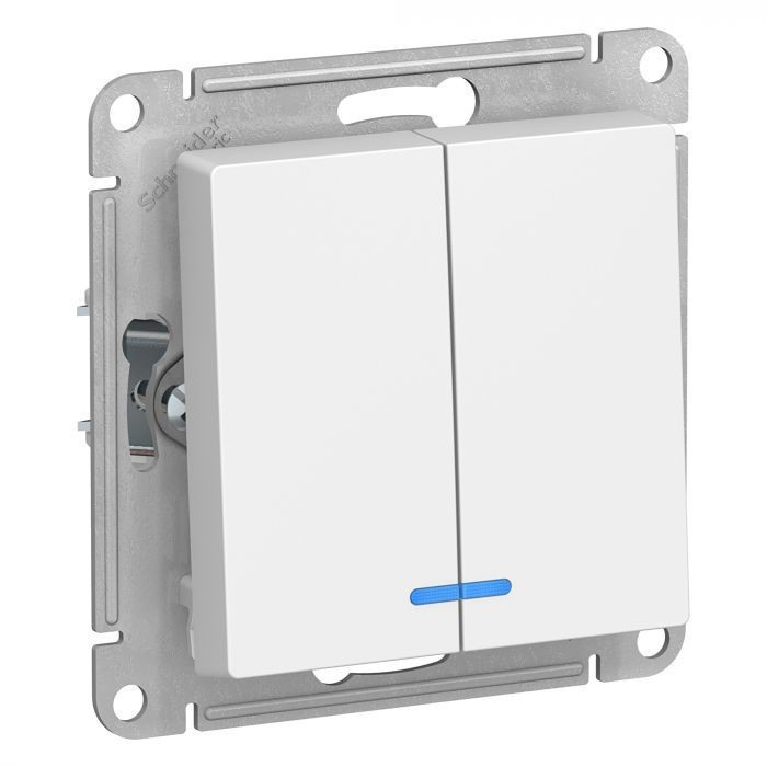 Выключатель двухклавишный Systeme Electric Atlas Design с подсветкой, белый ATN000153