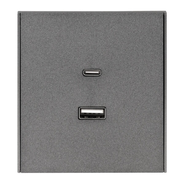 KRANZ Розетка STRONG USB-A+Type-C 3А с функцией быстрой зарядки графит KR-78-0734-6