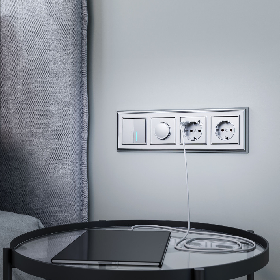 W1120106/ Выключатель двухклавишный с подсветкой (серебряный) W1120106