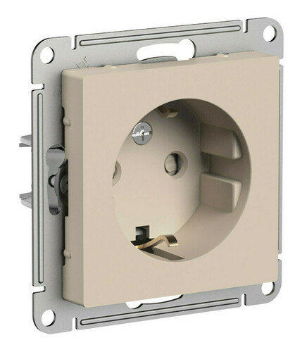 Розетка силовая Schneider Electric Atlas Design со шторками, песочный ATN001245