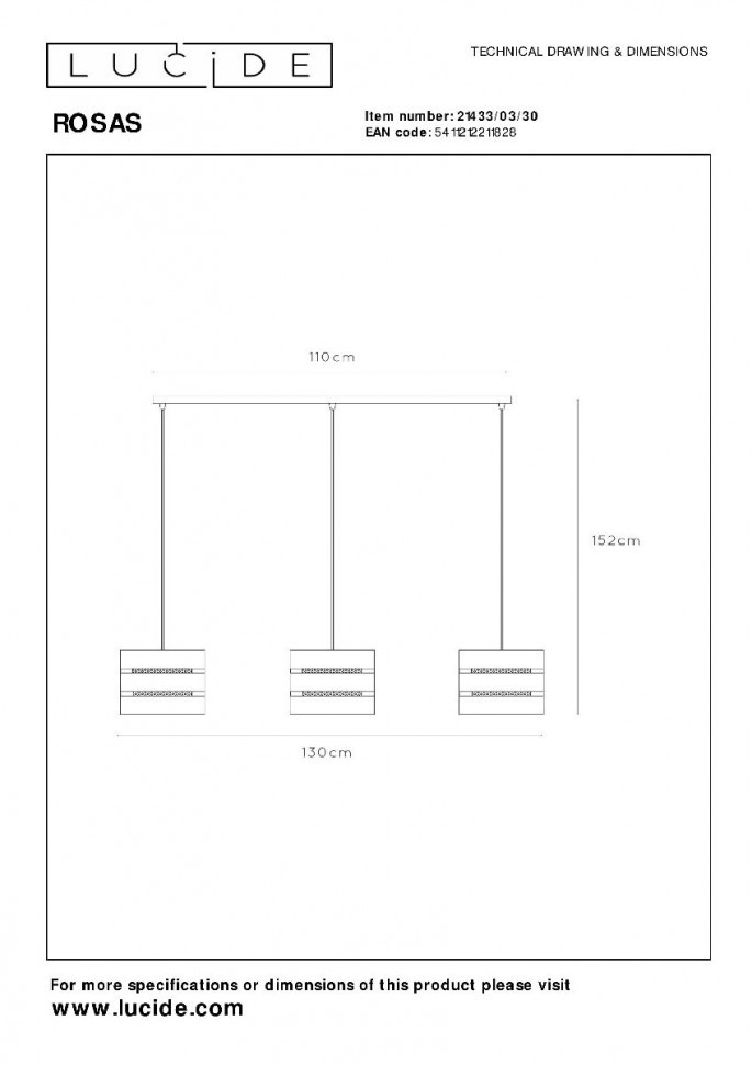 Подвесной светильник Lucide Rosas 21433/03/30