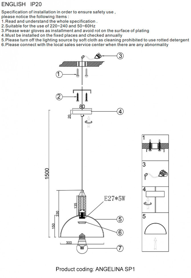 Подвесной светильник Crystal Lux ANGELINA SP1 NICKEL
