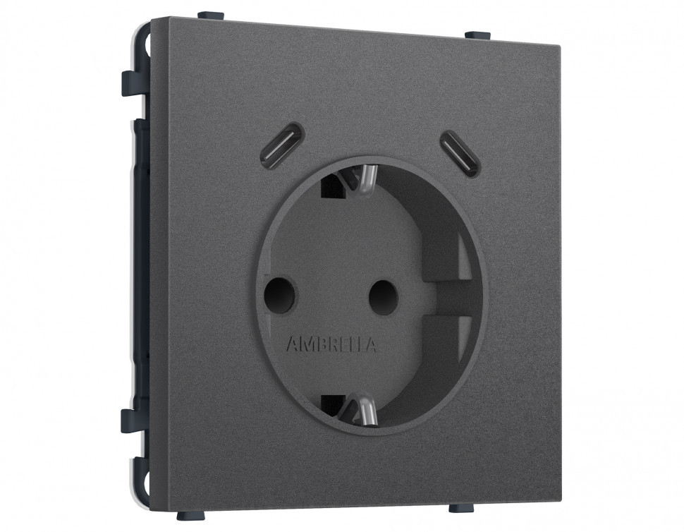 MS660510 Комплект механизма электрической розетки SIGMA Антрацит серый 2USB С+C 20W (быст. зар.) с/з с/ш 16A-250V QUANT PRO (SP6605, PR165)