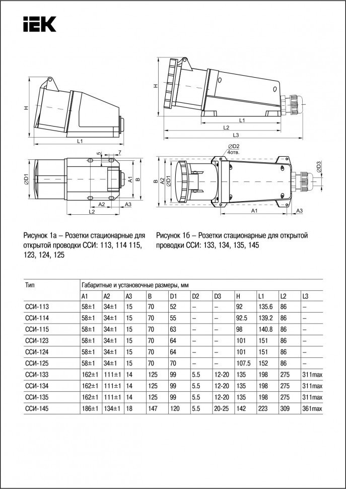 Розетка кабельная IEK ССИ-124 32А 3Р+PE IР44 на поверхность 380 В