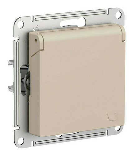 Розетка силовая Schneider Electric Atlas Design со шторками и крышкой, песочный ATN001246