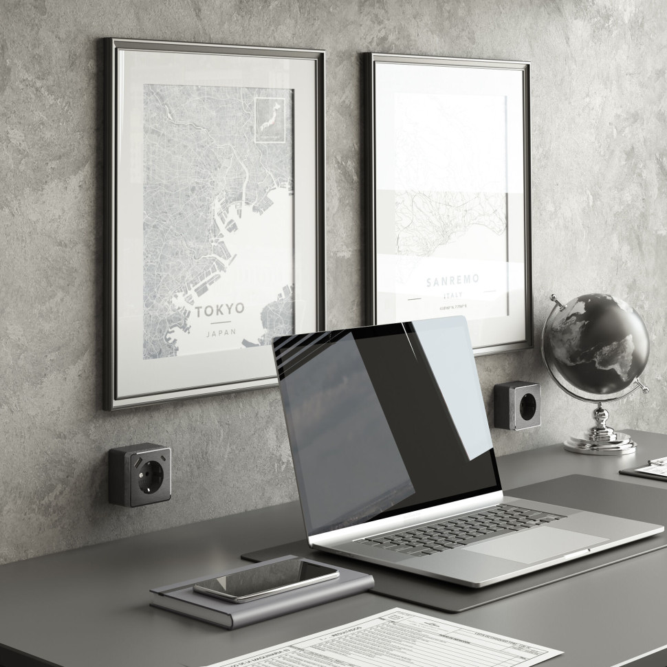 Розетка с заземлением, шторками и USB тип A+C Gallant графит рифленый W5071704