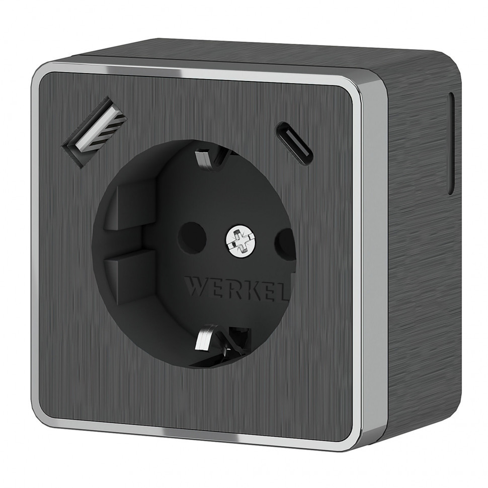 Розетка с заземлением, шторками и USB тип A+C Gallant графит рифленый W5071704