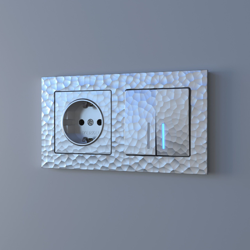 Выключатель двухклавишный с подсветкой (Hammer серебряный) W1220106