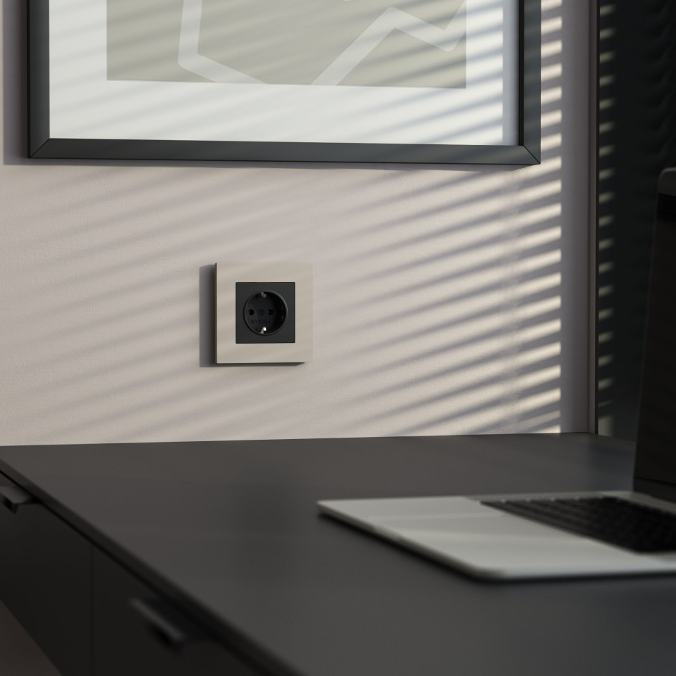 Розетка с заземлением и шторками (черный матовый) W1171108