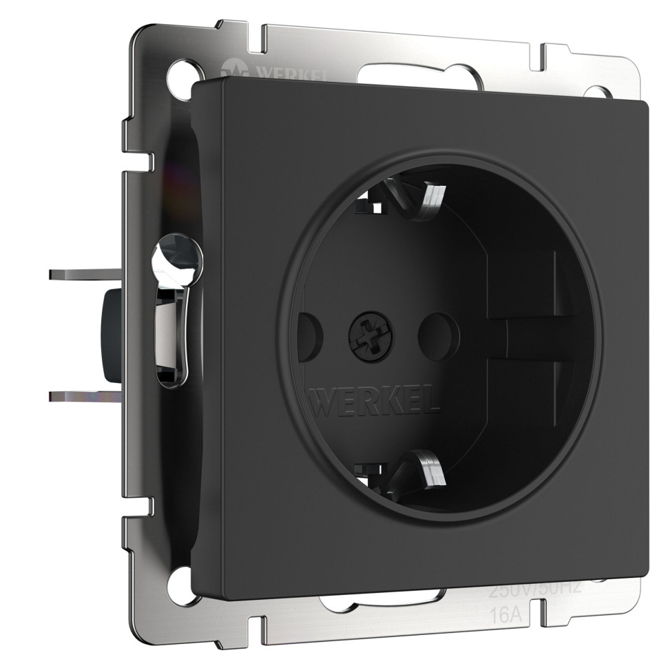 Розетка с заземлением и шторками (черный матовый) W1171108