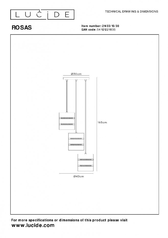Подвесной светильник Lucide Rosas 21433/13/30