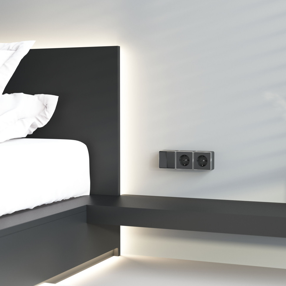 Выключатель двухклавишный влагозащищенный Gallant черный с серебром W5020234 W5020234