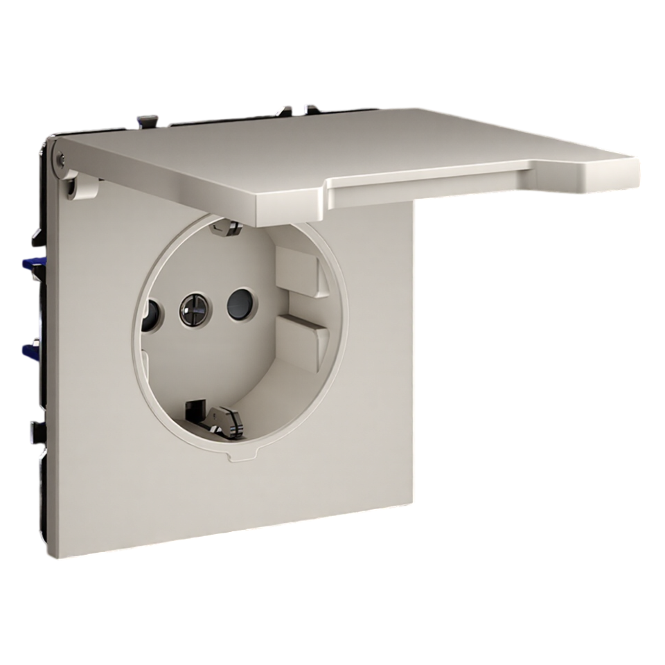 Розетка с заземлением Schuko с крышкой с защитными шторками, 250В, 16А, IP-44, (кашемир) 