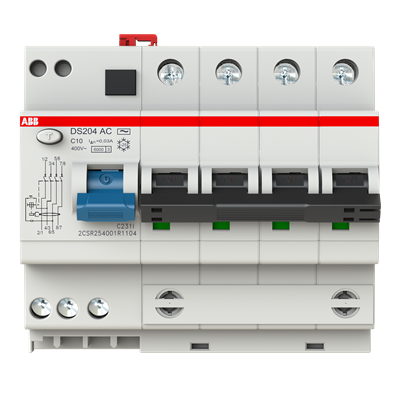 Дифференциальный автомат (АВДT) ABB DS204 AC-C10/0.03 Тип-AC 4P 10A 30мА х-ка C 6kA  2CSR254001R1104