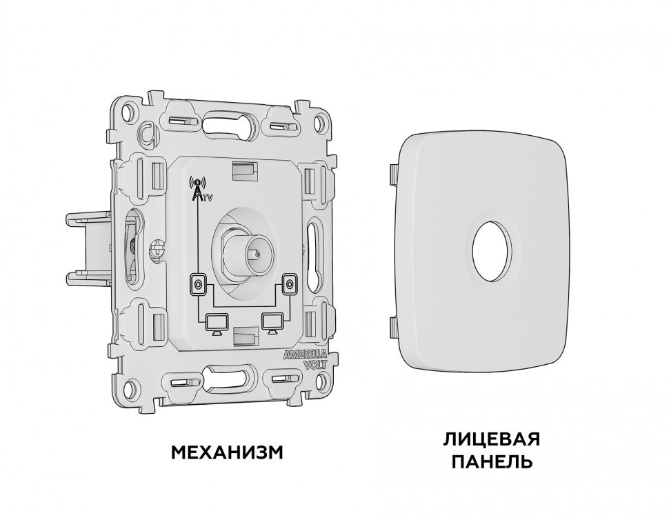 Комплект механизма TV розетки проходной OMEGA MO613030 Шампань 5-1000 MHz 4dB QUANT