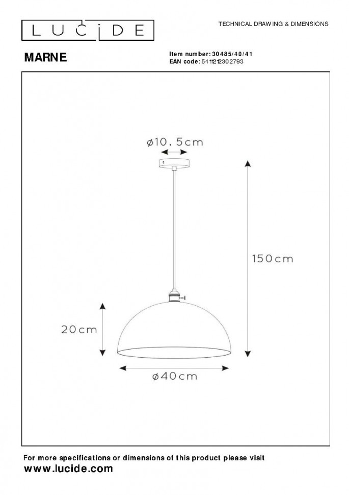 Подвесной светильник Lucide Marne 30485/40/41